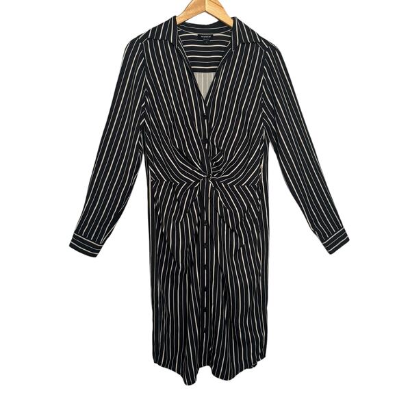 Worth New York V-Neck Striped Twist Front Sheath Dress - Black & Tan - Size 6 - Picture 1 of 9